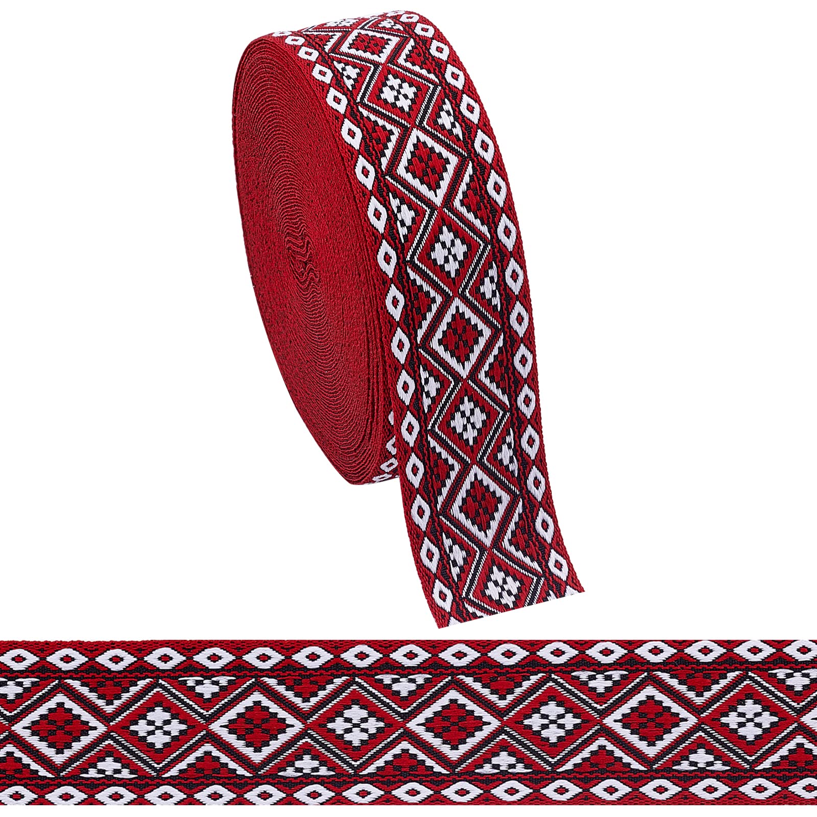 PandaHall 10 Yards Jacquard Ribbon, Garment Trim Fringe Vintage Embroidered Ribbon Floral Woven Fabric Bias Tape for Sewing Clothing Home Decor Wedding Gift Wrapping Camera Bag Straps, 1.25inch