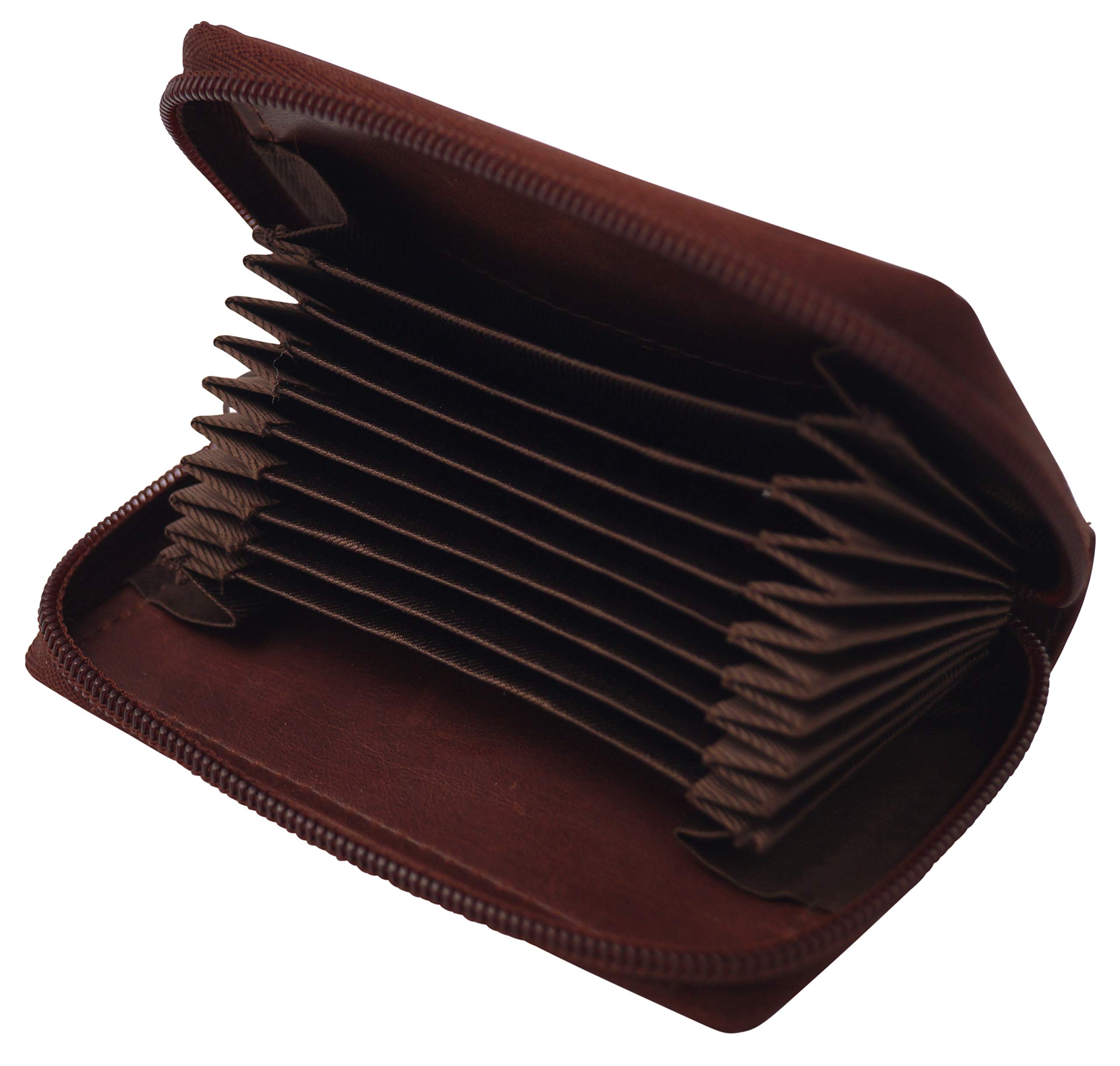 GERMANUS Wallet Credit Card Holder Zip Leather, dark brown, Classic