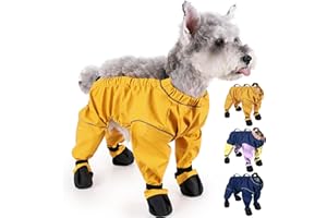 PURRHUG Waterproof Dog Booties Rain Boots with Suspenders, Dog Shoes Paw Protector Anti Dirt Pants with Boots for Small Medium Puppy, Dogs Belly Protector Rain Snow Pants Suspender Boots Leggings(M,Yellow_)