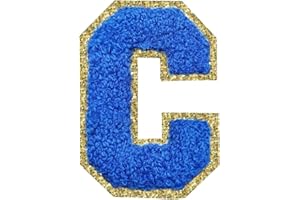 LYVUR Letter Patches Iron on 3Pcs Chenille Letters for Jackets Varsity Letters Patches Letterman Glitter Patches Iron on Letter Dark Blue C