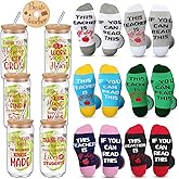 Hushee 12 Pcs Teacher Christmas Appreciation Gifts Thank You Teacher Graduation Gifts for Women 16oz Glass Cups with Straw and Lid and Brushes Funny Crew Socks for Christmas Retirement Holiday