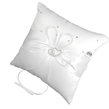 EinsSein 1x Ringkissen Hochzeit groß 20x20 Heartbeat Weiss Traukissen Ringe Eheringe Flower Basket Herzen Schmuck Schleife Tü