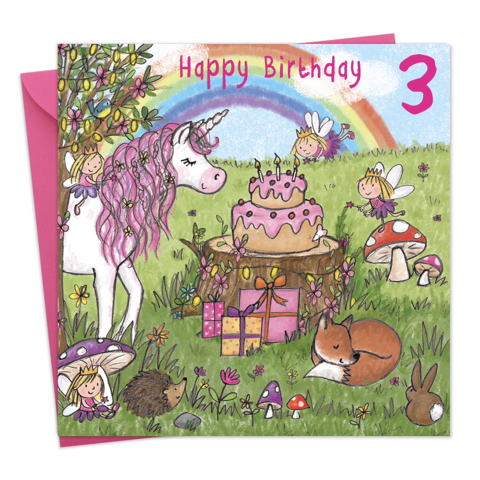 Twizler 3rd Birthday Card For Girl with Unicorn – Age 3 Birthday Card – Age 3 Card – Age 3 Girl Gifts – Childrens Birthday Card – Girls Birthday Card – Happy Birthday Card