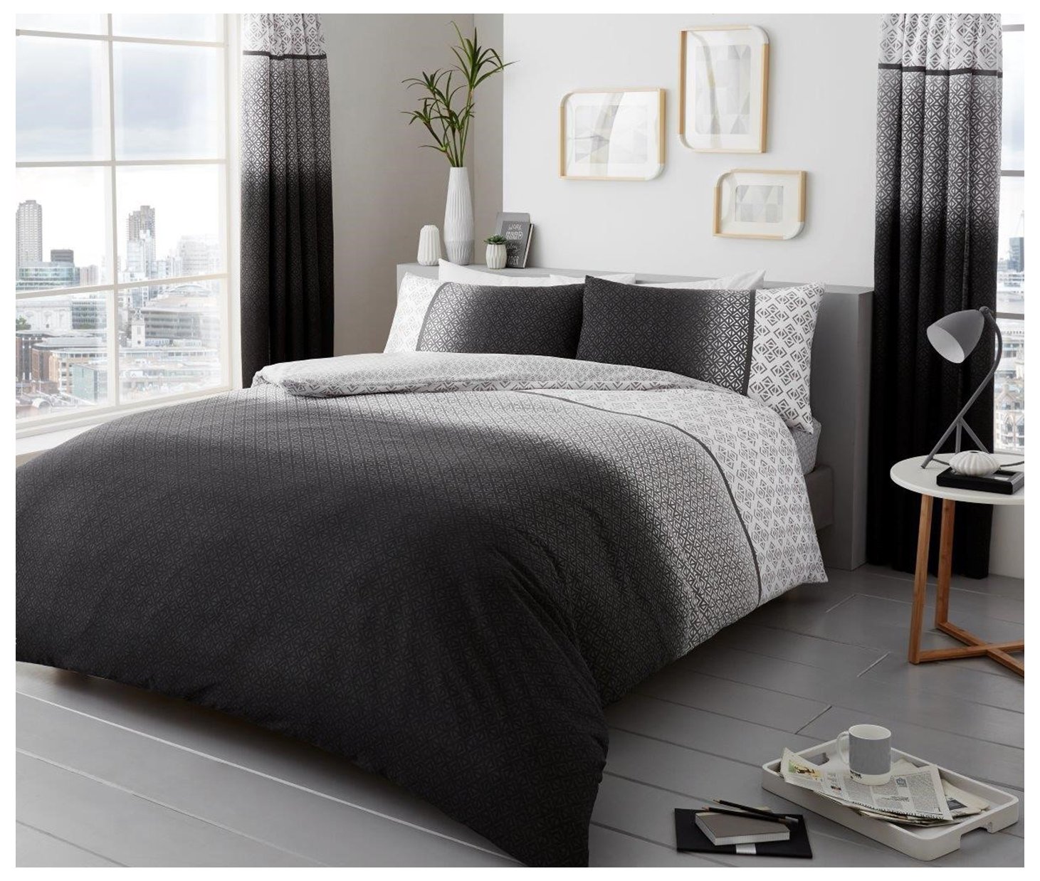 Gaveno Cavailia Urban Ombre Luxurious Bed Set with Duvet Cover and Pillow Cases, Polyester-Cotton, King-Grey