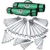 SK Combination Wrench Set, Metric 6 to 32mm, SAE 1/4" to 1-1/4", 42-Piece | SuperKrome Finish, Drop Forged Premium CR-V Steel, 12-Point Wrenches, 15-Degree Offset, with Rolling Pouch