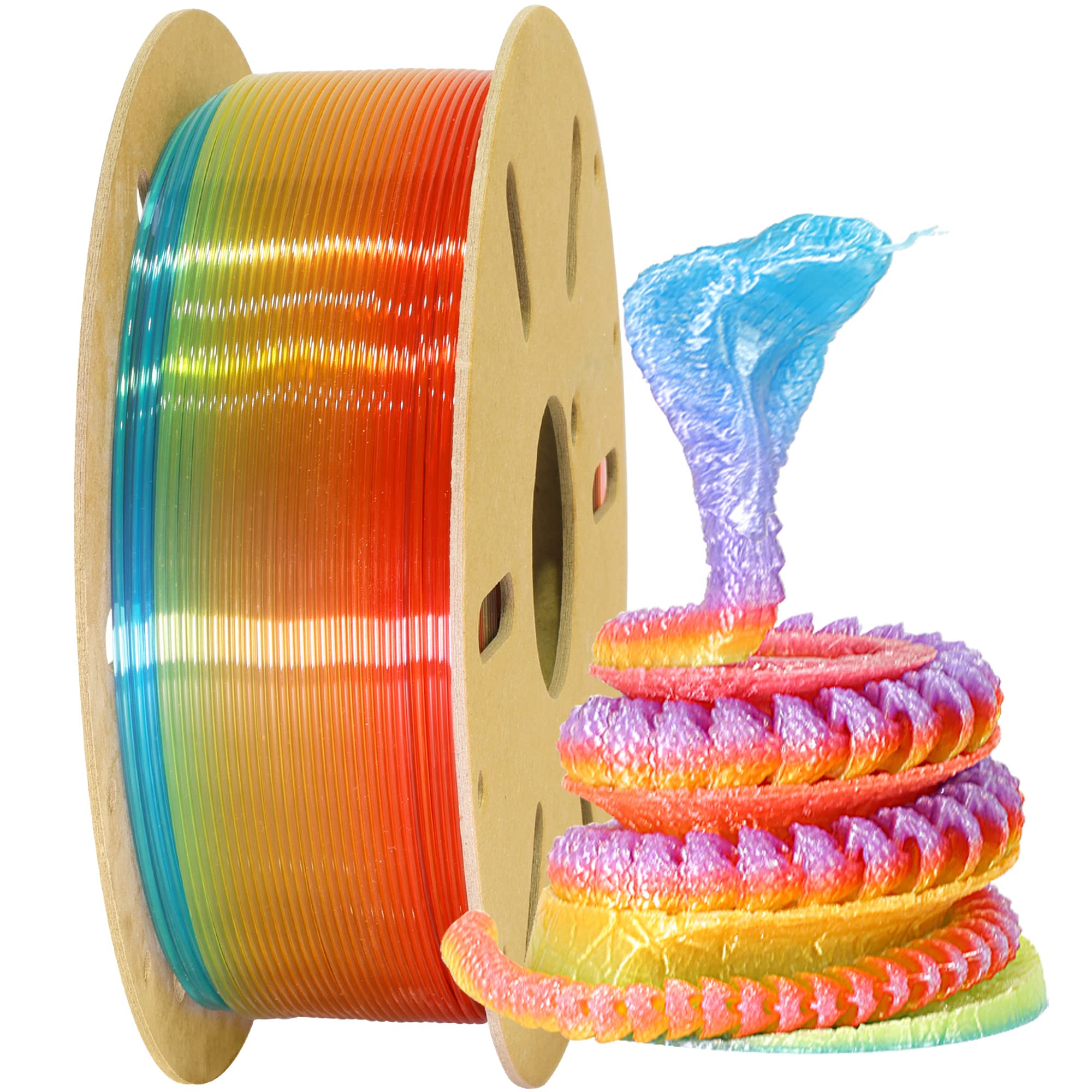 Photo 1 of MIKA3D Clear Rainbow Fast Color Change Multi Colored PLA 3D Printing Filament, Widely Fit for 3D Printer, 1.75mm Color Change Gradually Random Quickly PLA, 1KG 2.2LBS Transparent Multicolor