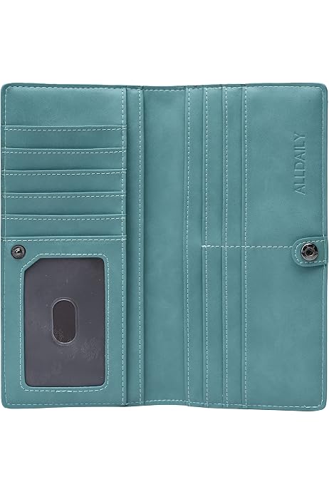 Ultra Slim RFID Blocking Leather Wallet For Women & Men – Long Bifold, 11 Card Slots, Checkbook Size (Mushroom & Meadow) - View #4