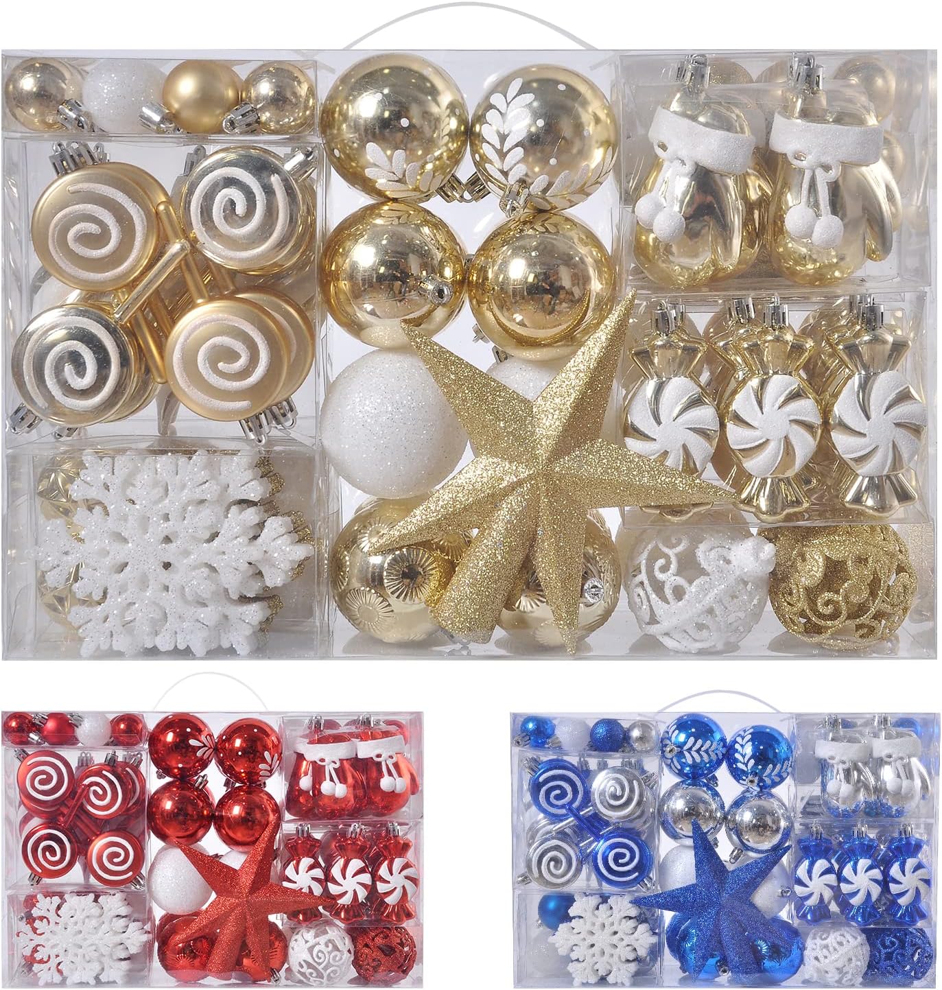 Ornaments - Phreewill 130ct Christmas Tree Ornaments Set, Shatterproof Gold Christmas Tree Balls Decorations, Reusable Hand-held Gift Package for Xmas Parties Home and Office Shop Decor