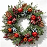 Cynkeyee Fall Wreath for Front Door - 24 in Farmhouse Porch Decor | Red Apple Front Door Hanger,Housewarming Gift, Buffalo Plaid Year Round Wreath,Indoor Outdoor Wedding Home Decoration