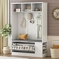 Amposei 71.3-Inch Tall Hall Tree 3-in-1 Modern Entryway Coat Rack Storage Bench with Shoe Storage & Seat Cushion for Hallway Entrance Furniture (White)