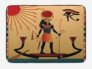 Ambesonne Egyptian Print Bath Mat, Sun Old Egyptian Timeless Grace Tradition Illustration, Plush Bathroom Decor Mat with Non Slip Backing, 29.5