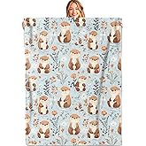 MIEPOS Cute Otter Throw Blanket,50x60in,Soft,Lightweight Flannel,Floral Light Blue Blankets - Gifts for Kids Adult Women,for Couch Office Travel,Home Living Room Whimsical Decor
