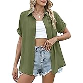 LUYAA Women's Hawaiian Shirt Short Sleeve Floral Button Down Shirts Beach Vacation Tropical Tops