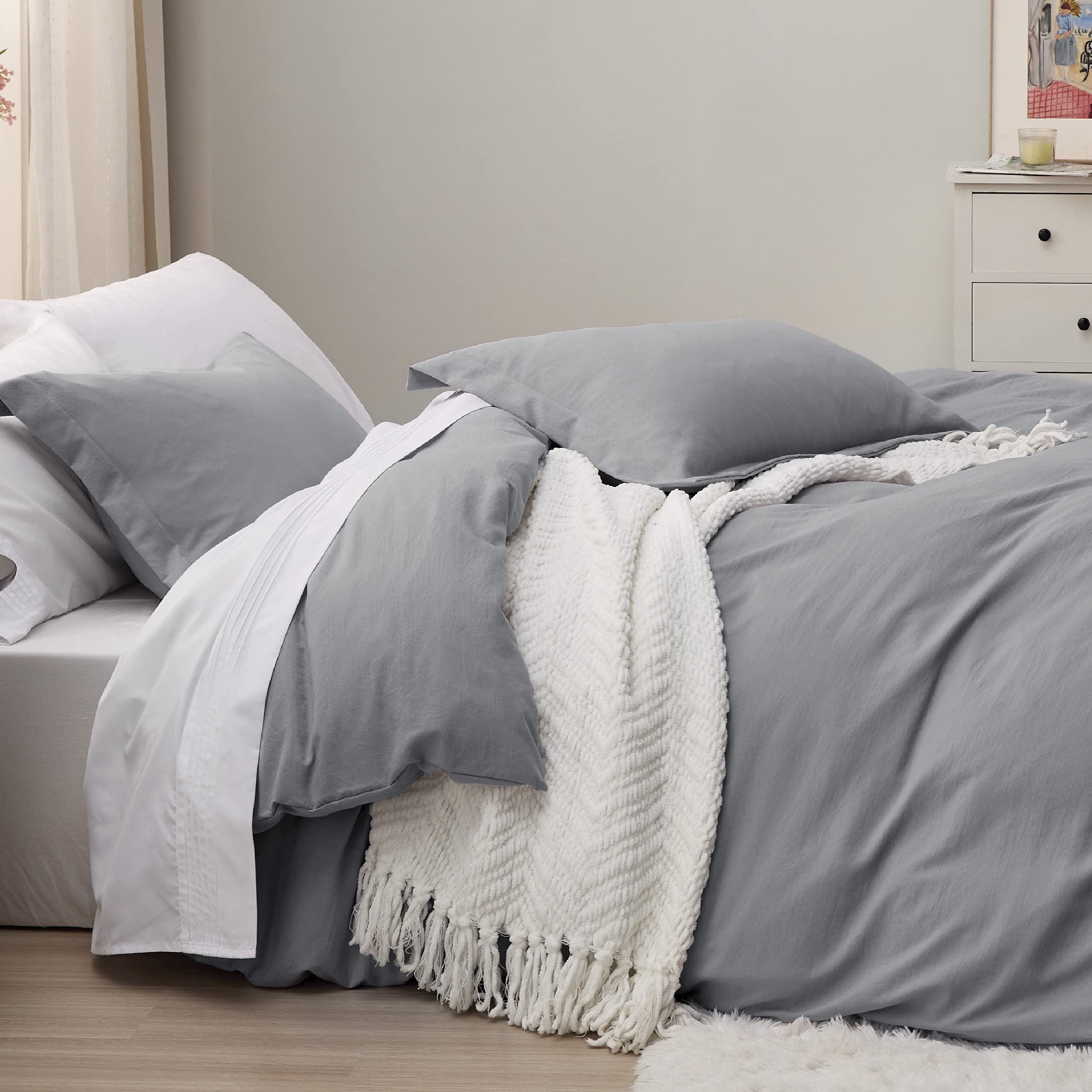 Bedsure Grey Duvet Cover Queen Size Soft Prewashed Queen Duvet Cover