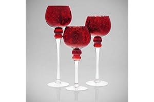 HC Terra Collection Red Hurricane Set of 3 Centerpiece Designer Decorative Candle Holder