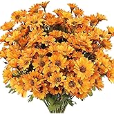 Guagb 7 Bundles Fake Mums Artificial Fall Flowers for Outdoors Silk Daisy Floral Faux Mum Plants for Home Decor Indoor Outside Porch Pots Planters Potted Decorations (Orange)