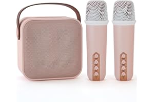 HPLAY Portable Bluetooth Karaoke Speaker with 2 Wireless Microphone, Karaoke Machine for Kids and Adults, Gifts for Kids Age 4-12 Year Old Birthday Party Home Outdoor - Pink