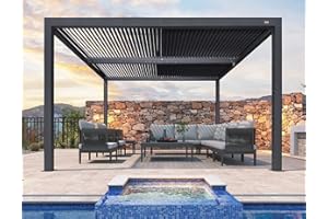 PURPLE LEAF Louvered Pergola 94AS 12' x 12' Outdoor Aluminum Pergola with Adjustable Roof for Deck Backyard Garden Grey Hardtop Gazebo