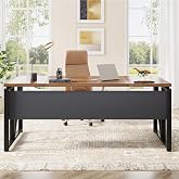 Tribesigns 63 inches Computer Desk with Bottom Storage Shelf Home Office Desk Writing Table for Workstation, Dark Walnut + Steel Leg, Cabinet not Included (Walnul, 63-inch-with Shelf)