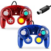 FIOTOK Gamecube Controller, Classic Wired Controller for Wii Nintendo Gamecube (Clear Red &amp; Clear Blue -2Pack)