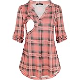 Quinee Nursing Tops for Breastfeeding Maternity 3/4 Rolled Sleeve Breastfeeding Shirts for Women