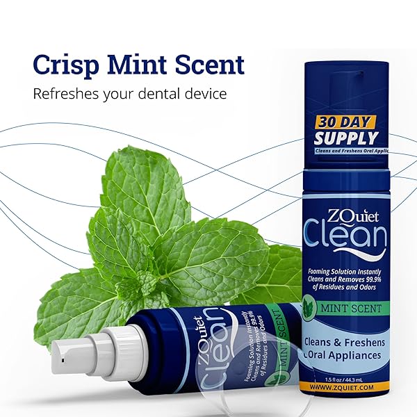 ZQUIET, CLEAN, CLEANING SOLUTION FOR ALL ORAL APPLIANCES, CHLORINE-FREE, FRESH MINT SCENT, TRAVEL-SIZE, TSA-COMPLIANT