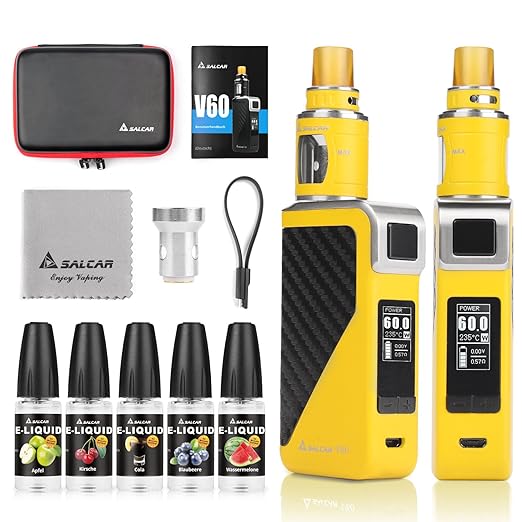 Salcar V60 E Zigarette/E Shisha Starterset und 5x10ml E liquid || V60 Mod Kit mit 2200mah Akku + 2.0ml Top Refill Verdampfer 