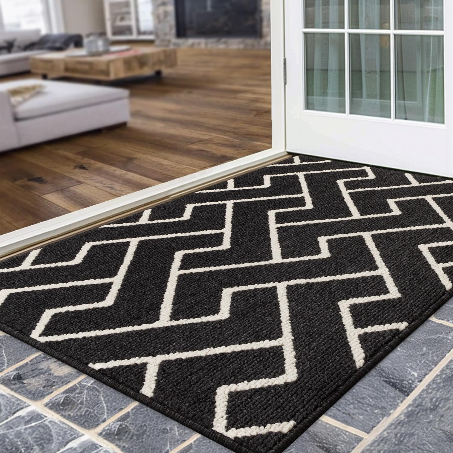 Biscpro Indoor Door Mats,80x100cm Door Mat Non Slip Backing,Dirt Trapper Mat Absorbent Non-Slip Doormat for Entrance,Inside,Kitchen,Front Back Door,Pets and Garden-Dark Gray