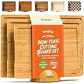 SMIRLY Wooden Cutting Boards For Kitchen Meal Prep & Serving - Bamboo Cutting Board Set with Holder, Charcuterie & Chopping Board, Wood Cutting Board Set, Kitchen Gadgets