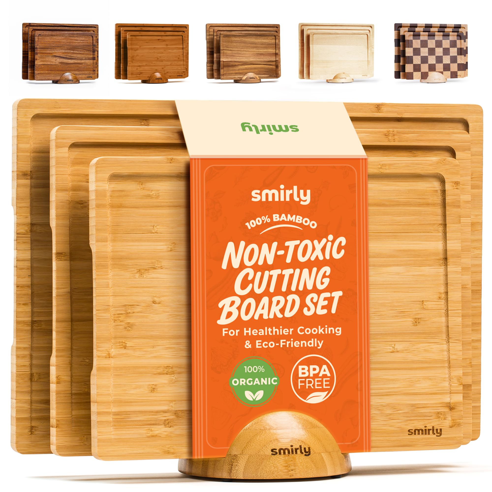 Photo 1 of SMIRLY Wooden Cutting Boards For Kitchen Meal Prep & Serving - Bamboo Cutting Board Set with Holder, Charcuterie & Chopping Board, Wood Cutting Board Set, Kitchen Gadgets