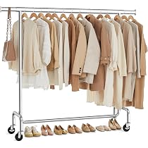 SONGMICS Clothes Rack with Wheels, Heavy-Duty Garment Rack with