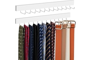 ZEDODIER 2 Pack Wodden Tie Hanger Wall Mounted, Space Saving Belt Organizer for Man with 24 180° Rotating Hooks, Space Saving Belt Storage Holder, White