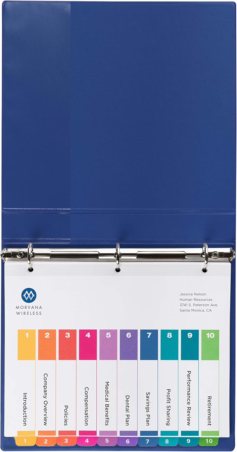 Avery 10-Tab Dividers for 3 Ring Binders, Customizable Table of Contents, Multicolor Tabs, 6 Sets (11188) : Binder Index Dividers : Office Products