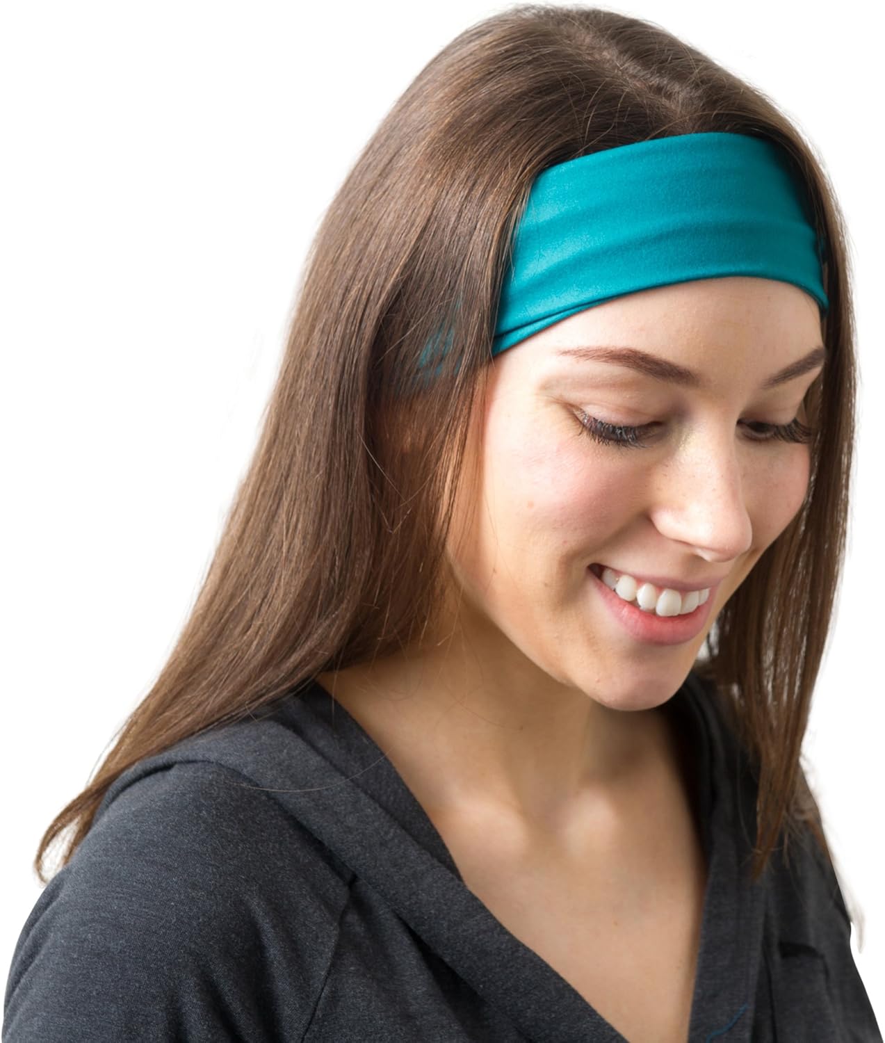 RiptGear Wide Headbands for Women - Workout Headbands for Yoga Running and Gym - Cute Thick Non-Slip Sweatbands - Teal Solid: Sports & Outdoors