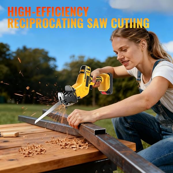 CORDLESS RECIPROCATING SAW: VARIABLE SPEED, TOOL-FREE BLADE CHANGE ELECTRIC SAWS – INCLUDES 2 BATTERIES, CHARGER, 4 SAW BLADES – SUITABLE FOR METAL/PVC CUTTING AND WOOD TRIMMING