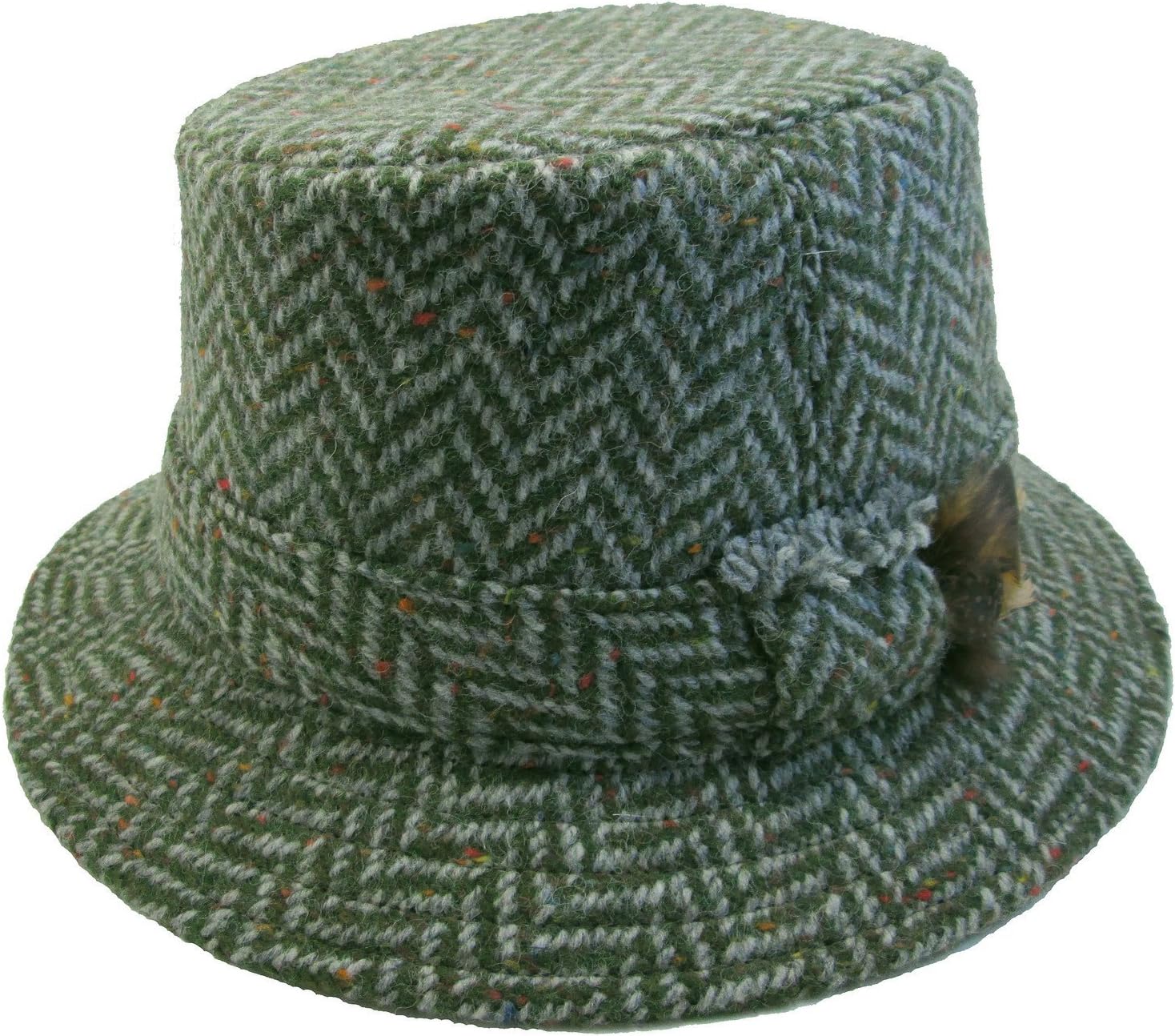 Men's Irish Tweed Hat Green Herringbone Fedora Small Made in Ireland