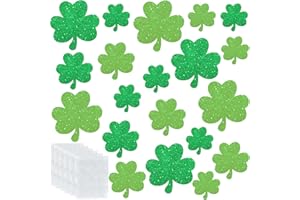 LLXIEYM 60 Pieces Green Shamrock Cutouts for Shamrock Decorations Green Glitter Paper St Patricks Day Cutouts for St. Patrick's Day Decoration
