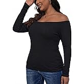 ASAIR Ribbed Off The Shoulder Tops Women Basic Long Sleeve Cuting Going Out Workout T Shirts