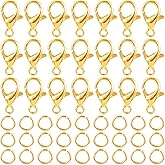 YALOJE 130pcs Lobster Claw Clasps Jump Rings, 18K Gold Plated Necklace Clasps and Closures, Spring-Loaded Jewelry Making Findings Clasps for Necklace, Bracelet, DIY - Gold