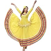Jelysun Women's Mexican Folklorico Dress Cinco De Mayo Traditional Lace Flower Senorita Dress Day of the Dead Costume