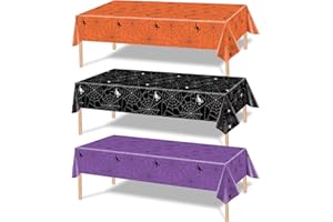 SPINLALA 3-Piece 54 x 108 Inch Spider Web Plastic Tablecloth - Spiderweb with Spiders Designs, Disposable Rectangle Table Cover for Dining, Birthday, Halloween, Spooky Themed Decorations (Multicolor)
