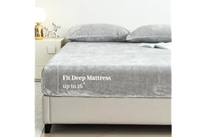YIYEA Fleece Fitted Sheet Only, Ultra Soft Fluffy Plush Velvet Deep Pocket Fitted Bottom Sheet for Fall Winter, Cozy Warmth and No Shedding, Light Gray, Full