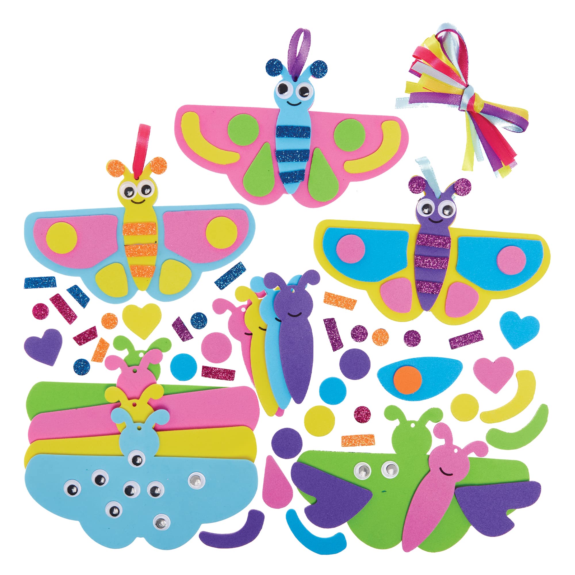 Baker Ross FX782 Moth Mix and Match Decoration Kits - Pack of 8, Kids Foam Arts and Craft Kits