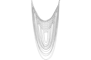 Badgley Mischka Women's Necklace - Elegant Layered Curb Chain Statement Collar Necklace Costume Jewelry