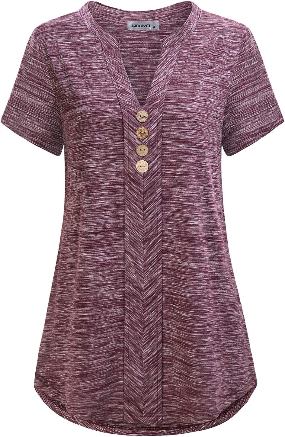 MOQIVGI Womens Notch Neck Short Sleeve Plaid Shirts Checkered Blouse Tops