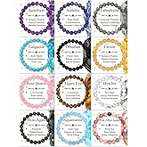 WAINIS 12Pcs 8mm Natural Healing Crystal Bracelets for Women Men Semi-Precious Gemstone Beaded Bracelets Round Beads Gemstones Stretch Yoga Bracelet
