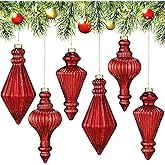 PullCrease 6 Pcs 5.7 inch Mercury Glass Finial Christmas Ornament Rustic Finial Vintage Ornaments Xmas Glass Mercury Hanging Decor Christmas Tree Decoration for Holiday Farmhouse(Red)