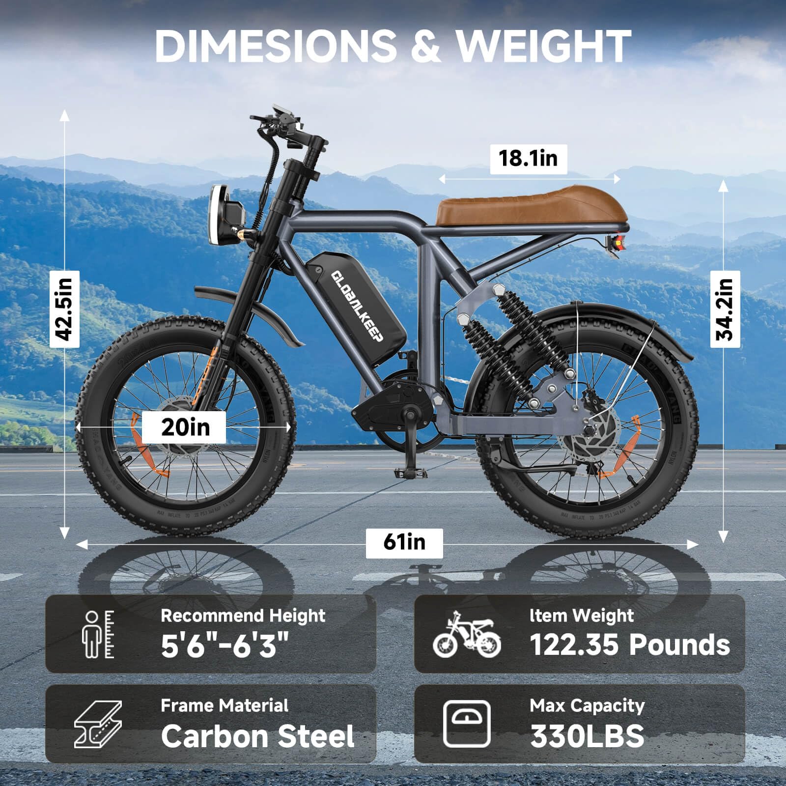 HiKeep Electric Bike for Adults - 20 x 4 Inch Fat Tire Ebike, 750W Dual Motor Ebike, 48V15.6AH Detachable Battery, 4 Riding Modes Electric Dirt Bike, 7 Speed Electric Motorcycle, UL 2849(MG-T)