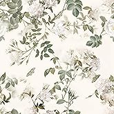 Wudnaye Green Floral Peel and Stick Wallpaper Vintage Flower 16.9"&times;118" | Botanical Peel and Stick Wallpaper Green Beige Rose Self Adhesive Removable Contact Paper Waterproof for Kitchen Bathroom