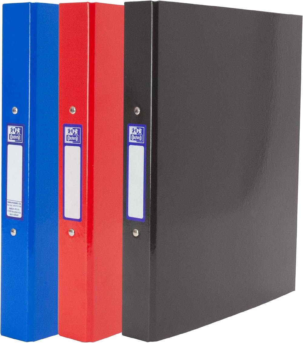 Oxford A4 Ring Binders 3 Pack Glossy Laminated Paper-On-Board 40mm Spine